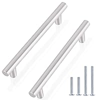 Gobrico Stainless Steel Cabinet Pulls, Brushed Nickel Dresser Drawer Handles, Round T-bar Knobs, Hole Center:128mm/5in,6 Pack