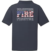 Volunteer Firefighter US Flag Textured Polo Shirt Front and Back