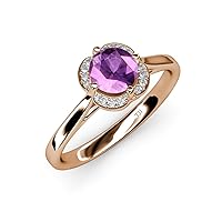 Round Amethyst Natural Diamond 7/8 ctw 21 Stone Women Halo Engagement Ring 18K Gold
