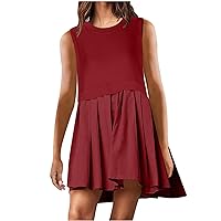 Deals of The Day Womens Tank Dresses Pleated Loose Swing Mini Dress 2024 Trendy Sleeveless Summer Sundresses Stylish Relaxed Fit Outfits Vestidos Primavera 2024 Red