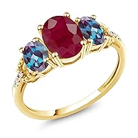 Gem Stone King 2.84 Ct Oval Red Ruby Purplish Created Alexandrite 10K Yellow Gold Ring (Size 8.5)