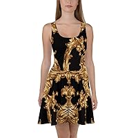 Skater Dress Women Skirt Cocktail Casual Black Baroque Gold Dresses