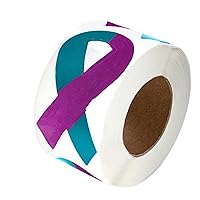 Large Teal & Purple Ribbon Stickers for Suicide & Sexual Assault Awareness - Perfect for Decoration, Awareness Events, Support Groups, Fundraisers and More! (1 Roll - 250 Stickers)