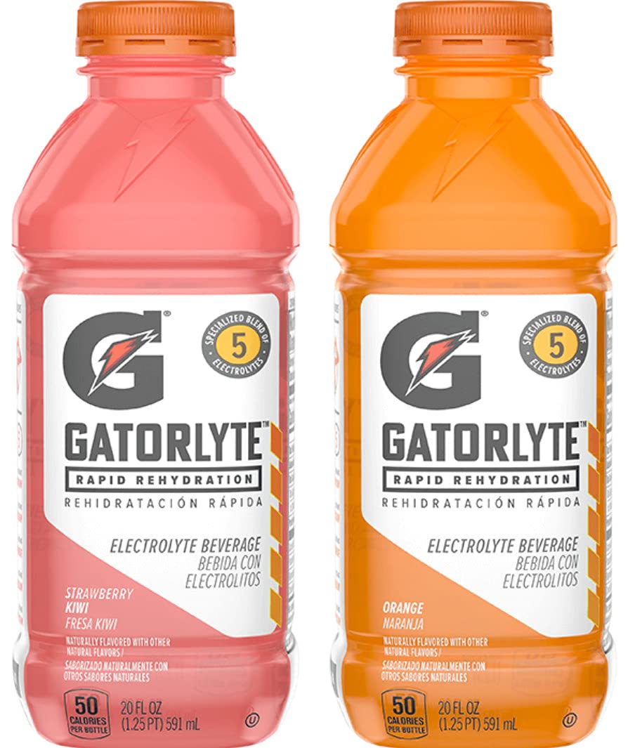 Gatorlyte Rapid Rehydration Electrolyte Beverage 20 Ounce Bottles 12 Pack (2 Flavor Combo)