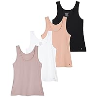 Lucky Brand Women's Tank Top - 4 Pack Stretch Cotton Scoop Neck Sleeveless T-Shirt (S-XL)