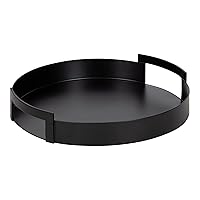 Myo Modern Round Metal Tray, 15 Inch Diameter, Black, Decorative Circular Tray for Storage and Display