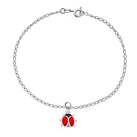 Bling Jewelry Garden Red Ladybug Queen Bumble Bee Charm Anklet Link Ankle Bracelet For Women Teens 14K Gold Plated .925 Sterling Silver Adjustable 9-10 Inch