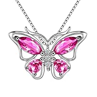 Aurora Tears Butterfly Necklace/Earrings/Rings/Bracelets Set 925 Sterling Sliver Birthstone Jewelry Set Animals Jewelry Gift for Women and Girls