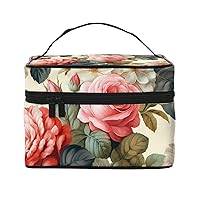 Vintage Floral Print Makeup Bag for Women Portable Toiletry Bag Large Capacity Travel Cosmetic Bag for Outdoor Travel