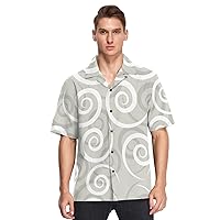 Hawaiian Men Short Sleeve Button Down Shirts Floral Swirl Gray Stylish Camisetas para Gym Hombre