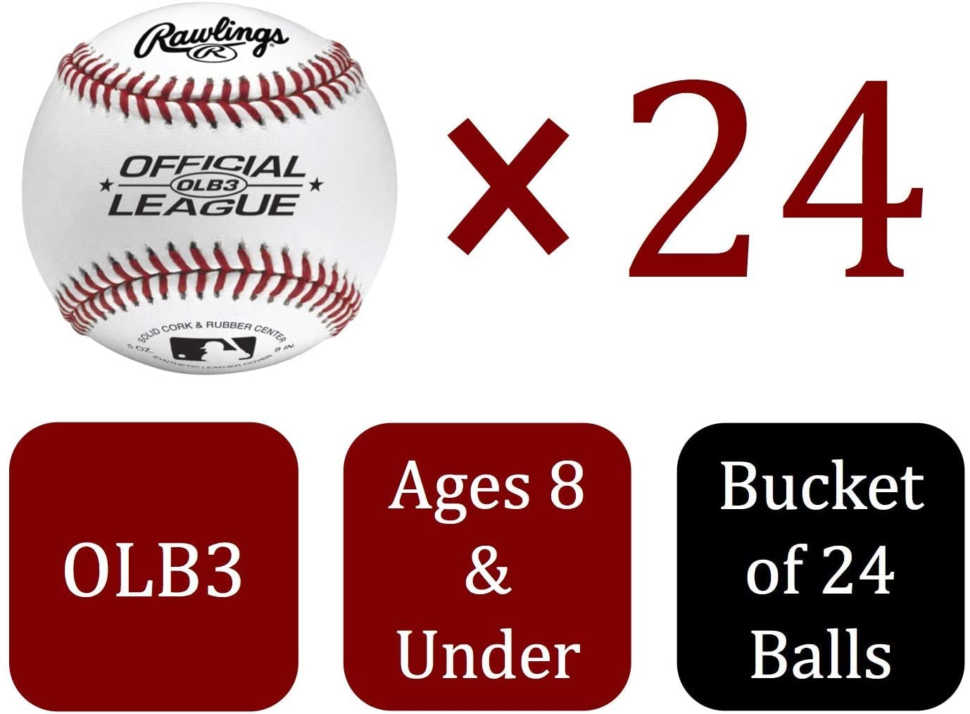 Rawlings | Official League Recreational Use Practice Baseballs | Youth/8U | OLB3 | Bucket | 24 Count