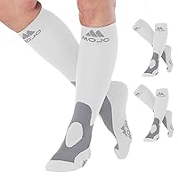 Mojo Compression Socks for Women and Men (3 Pairs) 20-30mmHg - Wide Calf Opaque Compression Stockings for Lymphedema, Thrombosis, Varicose Veins Circulation - White, 3X-Large - A601WH6