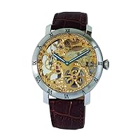 Charles Hubert 4038-F Mechanical Hand Wind Skeleton Men's Watch, Brown, Gold