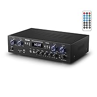 Bluetooth 5.0 Stereo Audio Amplifier Receiver, 4 Channel 1000W Max Power Home Theater Stereo Receiver with USB, SD, FM, 2 Mic in Echo, RCA, LED, Speaker Selector for Studio, Home - MAMP5