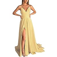 Women's Spaghetti Strap Prom Dresses Long High Split Satin Evening Formal Party Dress