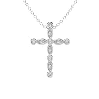 SwaraEcom 14K White Gold Plated 1.40 Ct Round Simulated Diamond with CZ Cross Pendant for Her Gifts