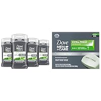 Dove Men+Care Deodorant Stick for Men Extra Fresh 4 Count Aluminum Free 72-Hour Odor Protection Mens Deodorant with 1/4 Moisturizing Cream 3 oz & 3 in 1 Bar Cleanser for Body