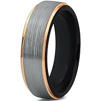 Tungsten Wedding Band Ring 6mm for Men Women Black Rose Yellow Gold Plated Step Edge Brushed Polished
