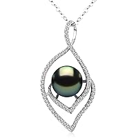 Lucky Peacock 9-10mm Genuine South Sea Tahitian Black Pearl Evil Eye Pendant Necklace 18K Gold Plated Sterling Silver - Jewelry Gifts for Women Wife Mom Daughter