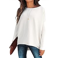 Caracilia Women's Oversized Sweater Boat Neck Long Batwing Sleeve Off Shoulder Knit Pullover Top 2023 Fall Trendy Tunic