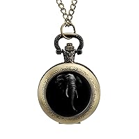 Portrait of an Elephant Head Pocket Watch Vintage Pendant Watches Necklace with Chain Gifts for Birthday