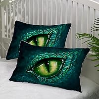 Green Eye Standard Size Pillow Case Set of 2, Dino Eye Pattern Pillowcases Set with Envelope Closure, Soft Breathable Lightweight Wrinkle Resistant and Durable Pillow Covers 20x30 Inches