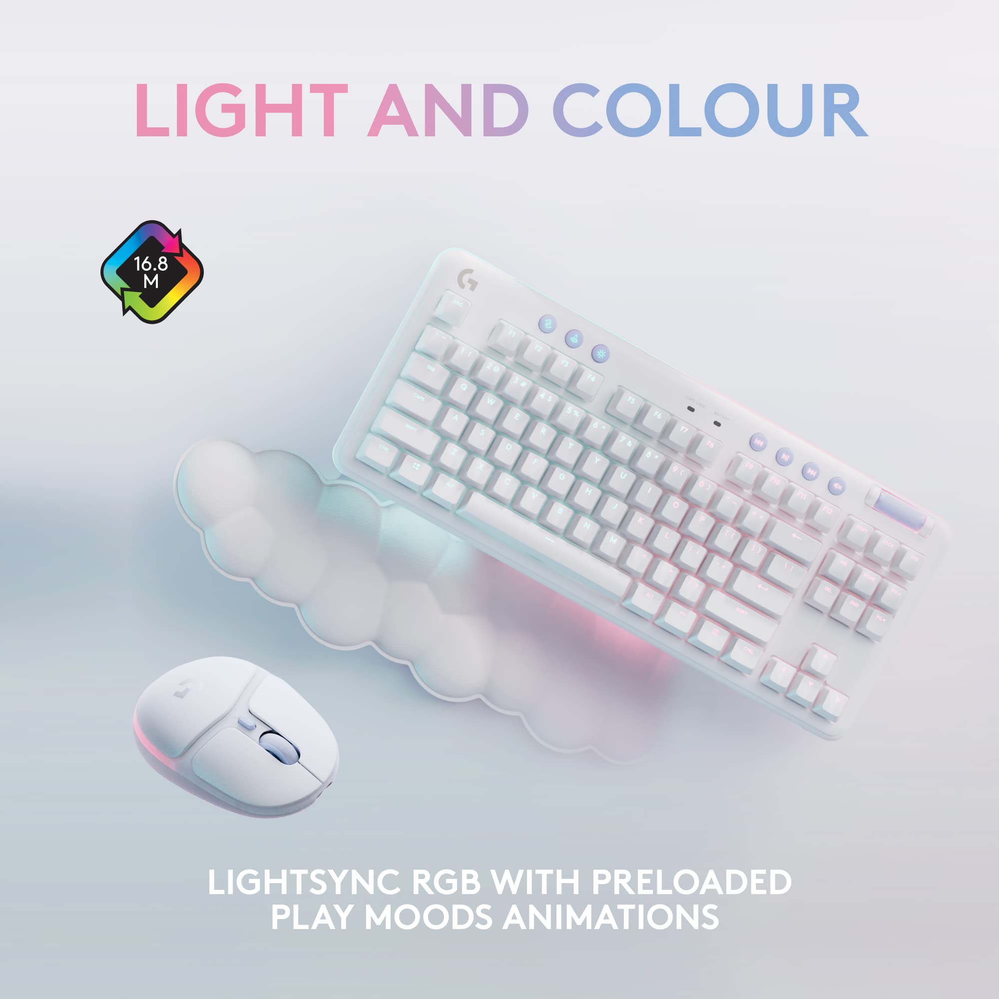 Logitech G Wireless Gaming Combo, G715 Keyboard Clicky + G705 Mouse, Customizable LIGHTSYNC RGB Lighting, Lightspeed Wireless, Bluetooth, PC/Mac/Laptop - White Mist
