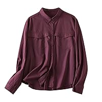 Womens Button Down Shirts Casual Long Sleeve T Shirts Loose Fit Collared Plain Work Blouse Tops with Pocket