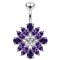 Studded Flower 925 Sterling Silver with Stainless Steel Belly Button Navel Rings