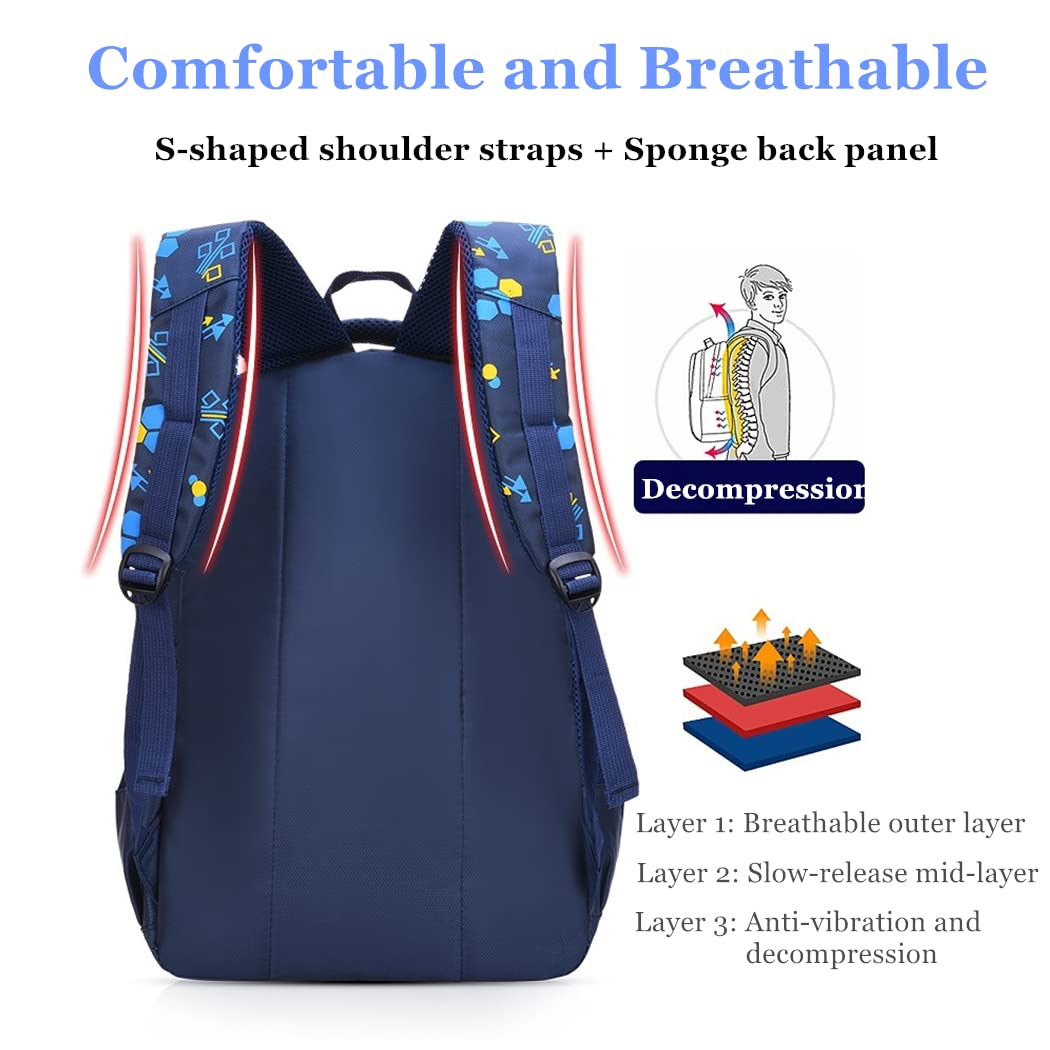 Geometric-Print School-Bag Backpack for Boys Primary Middle School Bookbag Rucksack