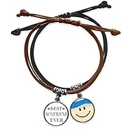 Best Boyfriend Ever Quote Heart Bracelet Rope Hand Chain Leather Smiling Face Wristband