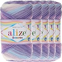 Alize 5 x 100 g Sekerim Bebe Batik First Class Turkish Wool, 100% Acrylic Hand Knitting Yarn, Yarn | Baby Wool, Gradient Knitting Wool, Baby Accent, Accessory for Crochet – 320m (3483)