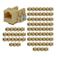LOGICO 100 Pack Cat5e Keystone Jacks Ivory with Dust Cap – 22-26 AWG PCB Female RJ45 Connectors for Network Ethernet Wall Jack Insert | Cat 5e 110 Punch Down Block Socket 8-Port, 8-Connector (8P8C)