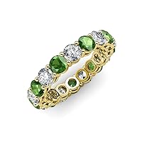 Green Garnet and Lab Grown Diamond 3 7/8 ctw Womens Eternity Ring Stackable 14K Gold
