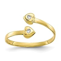 10K Yellow Gold Synthetic CZ Two Heart Open Adjustable Toe Ring