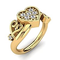 0.14Cts Round D/VVS1 Diamond in 14K Yellow Gold Fn Heart Promise Engagement Ring