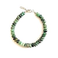 72 CT, Brazilian Emerald Beads Sterling Silver Lobster Clasp Bracelet 8 inch, Faceted Rondelles, Beads Size 6 To 7 MM Approx