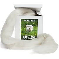 100% Natural White Wool Roving Top, 8 OZ Corriedale, from USA Mill, Best Core Wool for Needle Felting, Wet Felting, Spinning, Dryer Balls, Stuffing, Big Yarn Roving, 29.5 Micron, Un-Dyed