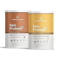 Sprout Living Epic Protein Bundle - Chocolate Maca & Vanilla Lucuma (20g Organic Plant-Based Protein Powder, Vegan, Gluten Free, Superfoods) | 2lb, 24 Servings