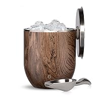 SNOWFOX Plus, Premium Vacuum Insulated Stainless Steel Ice Bucket with Lid/Scoop-Ice Buckets for Parties-Beautiful Entertaining-3L-Dark Walnut