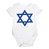 Petitebella Blue Star of David White Cotton Bodysuit Hanukkah Jewish Dress 0-18m