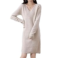 Sweater Dress Autumn and Winter Women's V-Neck Solid Color Pencil Skirt