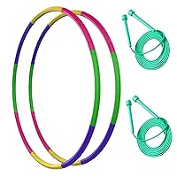 2 Pack Toy Color Hoop and Jump Rope for Kids,Detachable & Size Adjustable Plastic Colourful Exercise Hoop for Boys and Girls Party Games, Gymnastics, Dog Agility Equipment, Christmas Wreath.