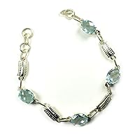 Natural Birthstone Oval Blue Topaz Bracelets 925 Silver Handmade Jewelry Length 6.5 To 8 Inches