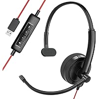 HROEENOI Premium USB Wired Headset with Noise-Cancelling Microphone, Ideal for PC, Laptop, Zoom Calls, Skype Meetings, Call Centers, and Home Office Use with in-Line Controls for Volume & Mic Mute
