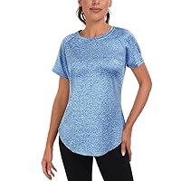 Jlowesun Women's Gym Shirts, Short Sleeve Lightweight Moisture Wicking Quick Dry Back Mesh Loose Fit Sports Tops for Ladies