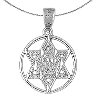 Silver Star Of David Necklace | Rhodium-plated 925 Silver Star of David in Circle Pendant with 18