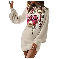Christmas Sweater Dress for Women Printed Slim Fit Medium Long Bottomed Shirt Christmas Sweater Dress