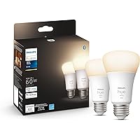 Smart 60W A19 LED Bulb - Soft Warm White Light - 2 Pack - 800LM - E26 - Indoor - Control with Hue App - Works with Alexa, Google Assistant and Apple Homekit