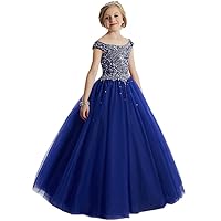 Big Girls Beaded Floor Length Prom Party Gowns Pageant Dresses US 8 Royal Blue-2
